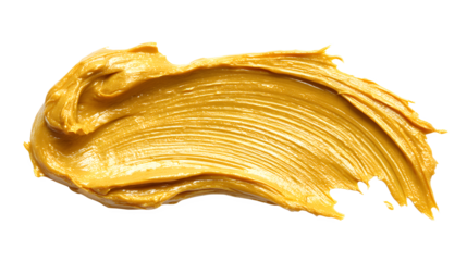 A smear of thick and glossy gold face mask cream on a white background, perfect for skincare and beauty product advertising with a luxurious feel