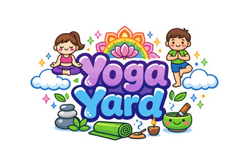 Obraz premium Whimsical children practicing yoga with colorful nature elements