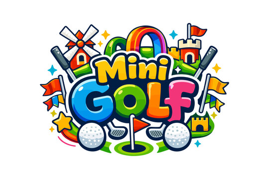 Colorful mini golf adventure with windmill and castle elements