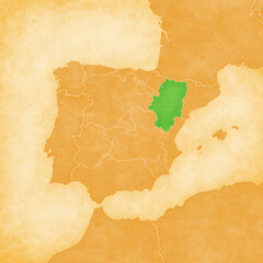 Ocher map of Iberian Peninsula - Aragon