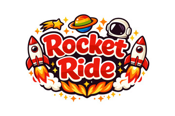 Fototapeta premium Colorful cartoon space adventure with rockets and astronaut elements