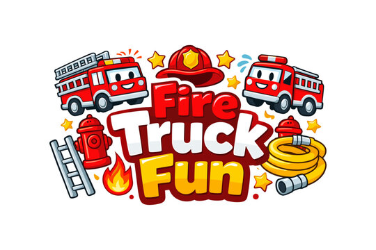 Playful fire truck fun with cartoon characters and firefighting elements