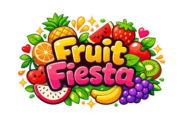 Fototapeta premium Colorful fruit fiesta with vibrant summer fruits and playful typography