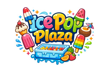 Colorful ice pop plaza logo with summer treats and fruits