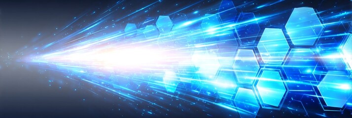 Futuristic Hexagonal Technology Concept with 3D Data Transmission and Modern Background Layout