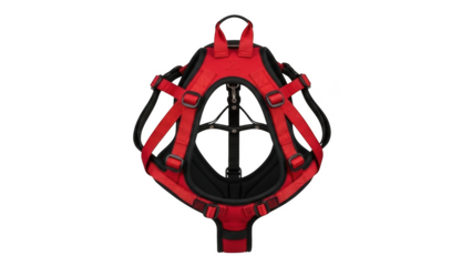 Red and black dog harness with adjustable straps and metal D ring pet accessory image