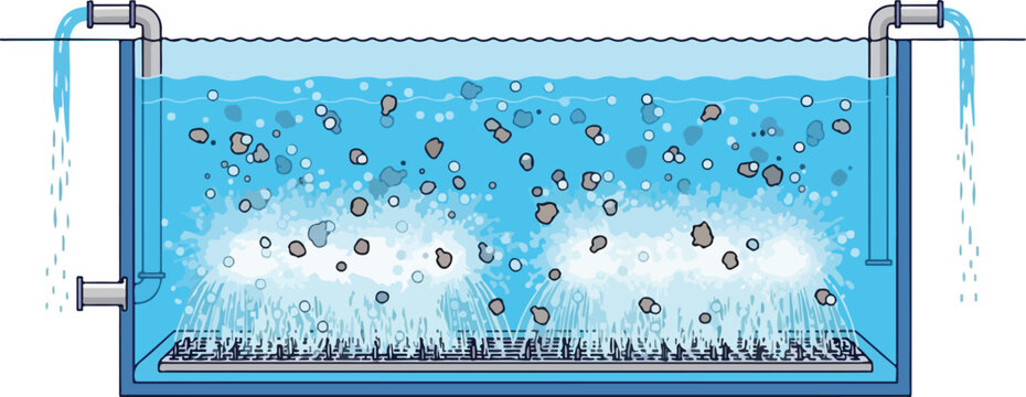 Aeration tank for wastewater treatment process illustration.