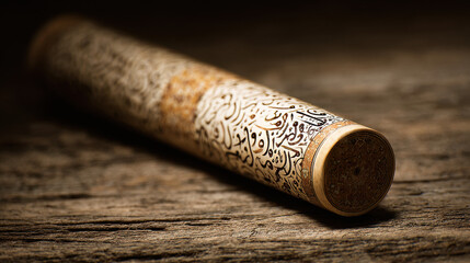 Ornate cylinder with intricate calligraphy.