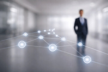 Businessman and Flowing Digital Network Path suit office