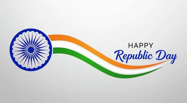Happy Republic Day of India with Ashoka Chakra and Tricolor Wave Vector Illustration