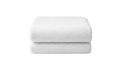 Stack of two plush white terry cloth towels neatly folded on a black background image