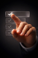 Hand touching digital checklist with multiple checkmarks