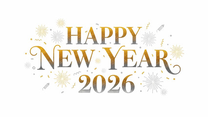 Glitter Happy New Year 2026 Gold Silver, PNG with alpha channel