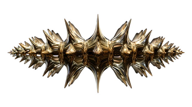 A spiky ferrofluid shape made of magnetic liquid on a white background with a metallic sheen and sharp geometric patterns with spiky shape and abstract - Powered by Adobe