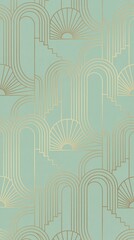 Wallpaper pattern vertical background, modern geometric design in mint green and gold, Art Deco inspired, stylish interior backdrop, sstkVertical 