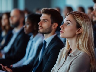 Obraz premium Group of people attentively listening to a speaker.