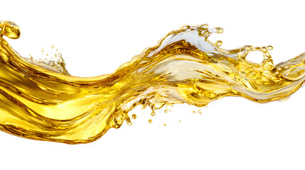 Fototapeta premium A splash of gold water transparent yellow liquid in motion isolated on white background with dynamic and energy and movement and wave and flow
