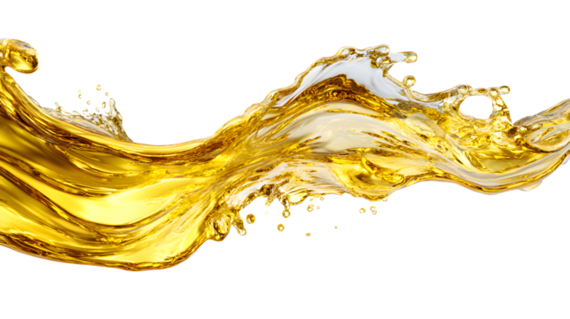 A splash of gold water transparent yellow liquid in motion isolated on white background with dynamic and energy and movement and wave and flow - Powered by Adobe