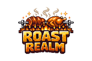 Pixel art grilled feast design with retro gaming aesthetic and delicious roasted chicken