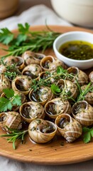 Gourmet escargot dish with fresh herbs and garlic butter sauce