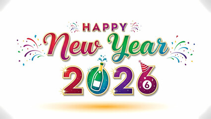 Vibrant New Year 2026 with Champagne Bottle, Background Removal