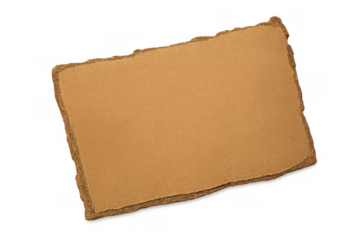 Brown paper craft page with torn edges and textured surface, blank vintage-style backdrop, transparent background