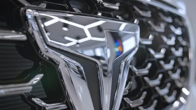 Fascinating details of a sleek automotive grille reveal reflections and geometric patterns, capturing the essence of modern engineering and artistry in a highly styled environment.