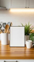 Modern kitchen design with blank frame for creative display or product mockup