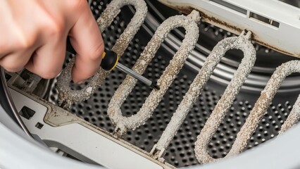 Washing Machine Repair Calcification Cleaning with Screwdriver.
