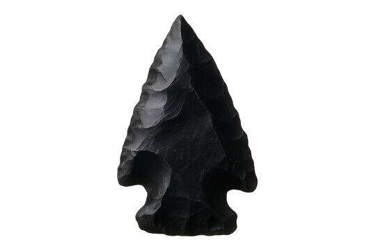 Obsidian arrowhead primitive tool weapon with transparent background