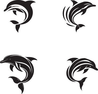 Black Dolphin Silhouette Set &ndash; Four Stylized Vector Illustrations