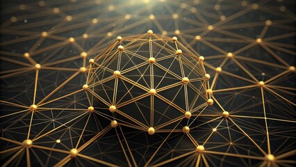 Golden Polygonal Mesh Network with Nodes and Connections in 3D