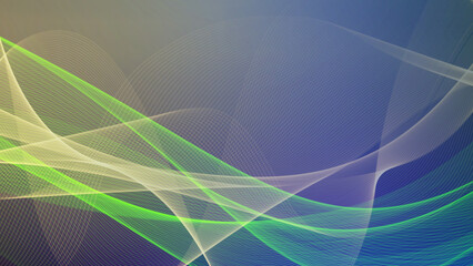 Abstract flowing green and yellow lines on a blue and purple gradient background, creating a dynamic and modern design.