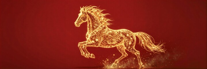 golden galloping horse red background festive