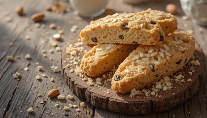Delicious homemade biscotti cookies with almonds and chocolate chips recipe