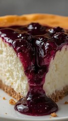 Delicious blueberry cheesecake slice dessert food photography close up shot