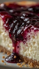 Delicious blueberry cheesecake dessert recipe close up food photography shot