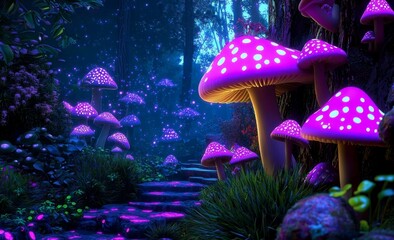 Whimsical Night in a Fantasy Forest Landscape