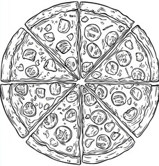 Engaging children's coloring page with a fun pizza design.