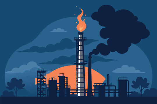 Refinery Flare Stack Night Skyline Backgro