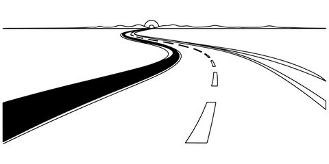Continuous one line of a road towards the horizon, symbolism of life's journey, drawn vector illustration. © Haus