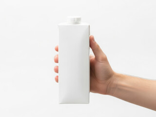 Hand holding white milk carton