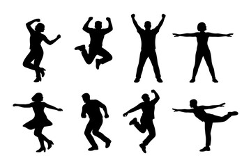 Obraz premium Energetic silhouette dance poses set on white background