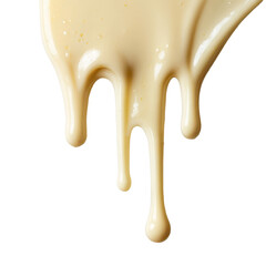 Creamy sauce flowing smoothly, dripping down on a black background. Tasty treat.