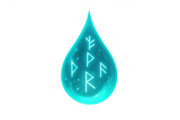 Glowing rune symbols inside mystical water drop
