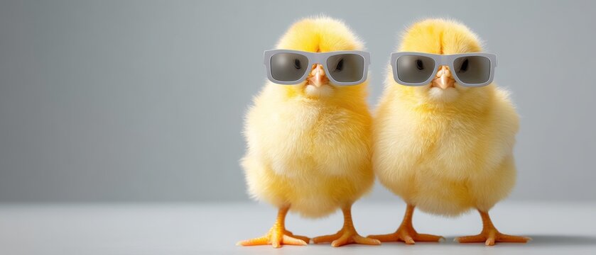 Two chicks wearing sunglasses