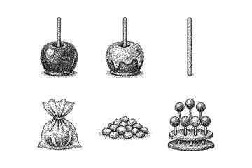 Retro candy apple collection: stipple art of tasty treats and desserts