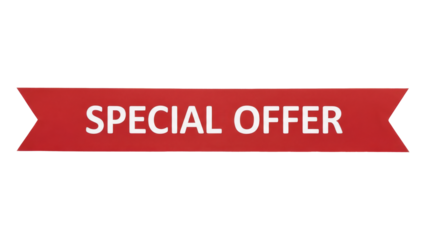 Striking red special offer ribbon banner for promotional advertisement and discount alerts, high quality special offer png photo