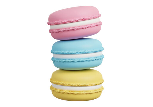 Stacked Colorful French Macarons Against a Clean White Background