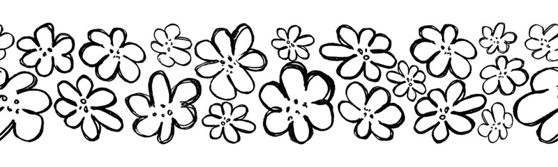 Brush drawn floral seamless border. Cute seasonal print with ink daisies. Great for greeting card, invitation, banner or poster © Logvin art